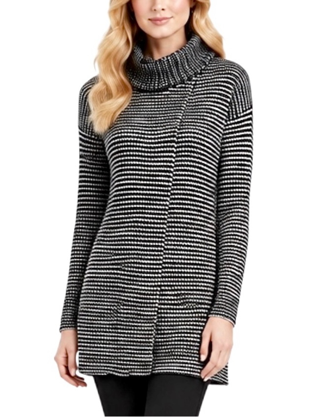 NWT Cabi Fergie Turtleneck 3167 Tunic Sweater Size XXS Black & White Stripe
